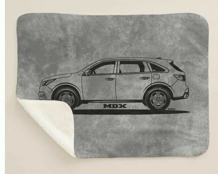 Acura MDX SUV Model DigiRods Black Outline Car Gray Sherpa Fleece Throw Blanket