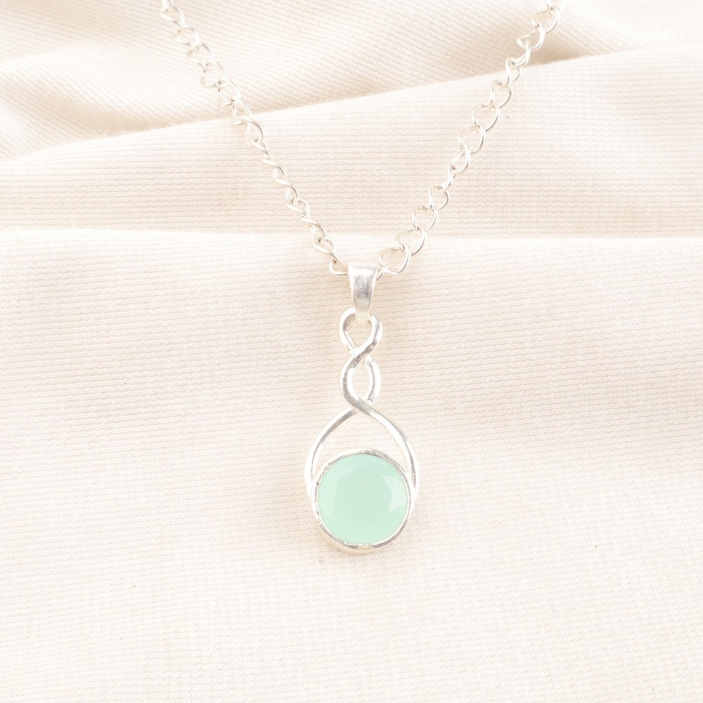 925 Silver Aqua Chalcedony Gemstone Mother Ethnic Art Deco Anniversary Pendant