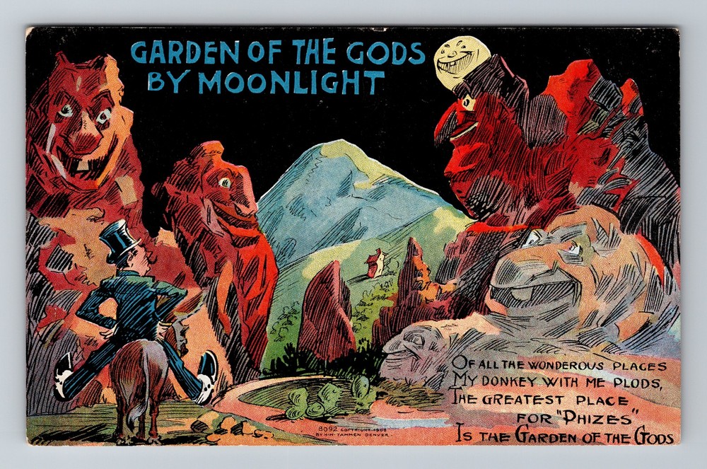 Colorado Springs, CO-Colorado, Garden of the Gods Moonlight Vintage Postcard