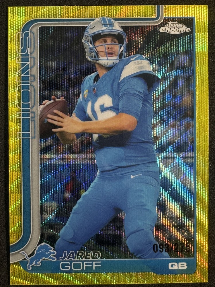 Jared Goff #/275 2025 Topps Chrome - #102 Yellow Wave Refractor