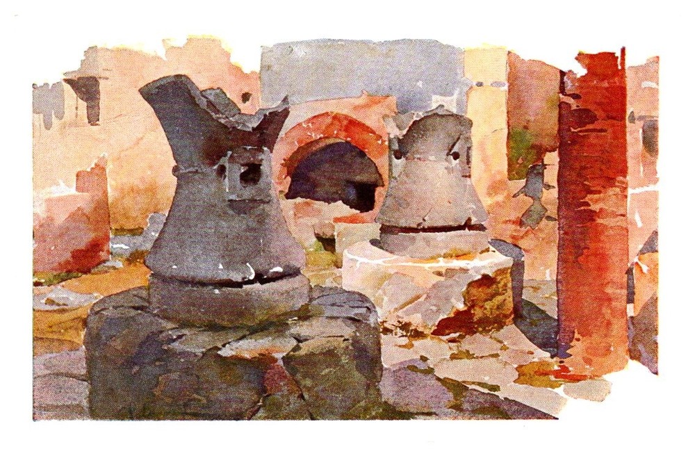 c1910 Ovens & Grindstones Painting by Palanti Pompeii Italy Vintage Postcard