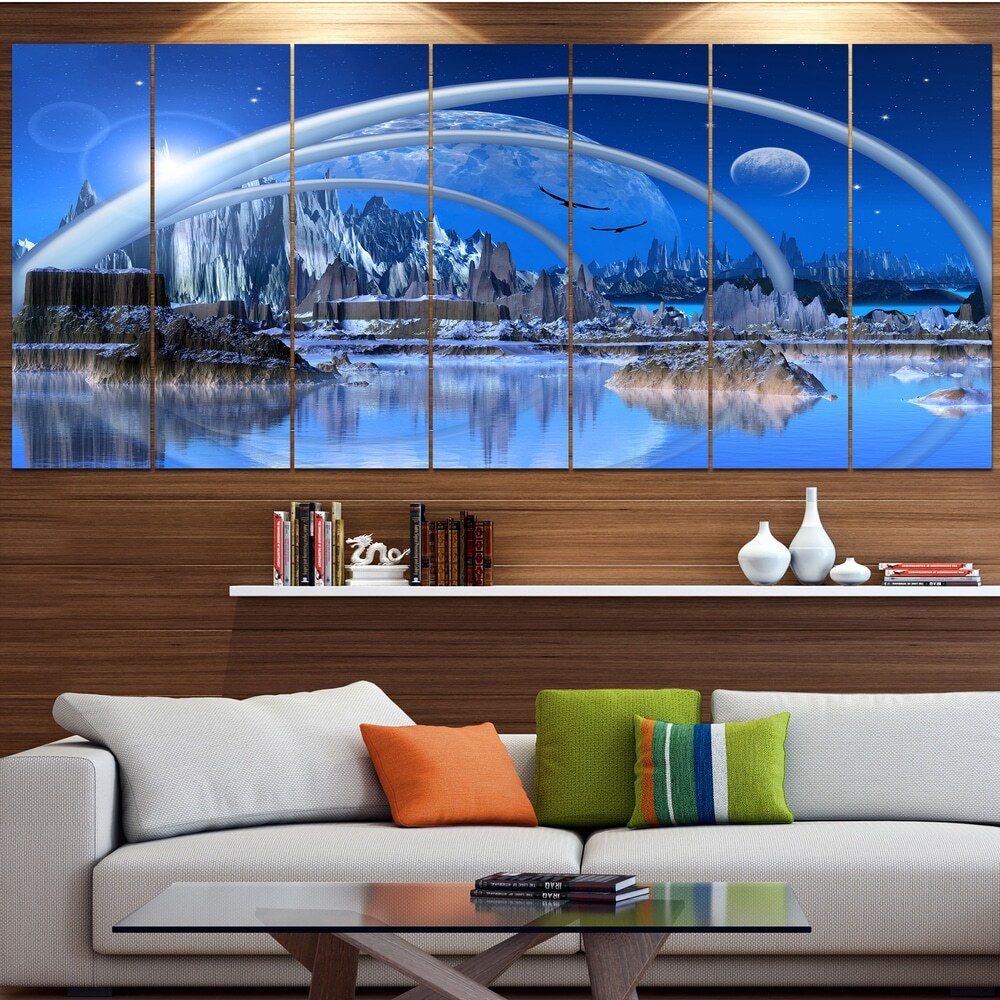 Designart Blue Fantasy Landscape Oversized Canvas Wall Art for Modern Decor