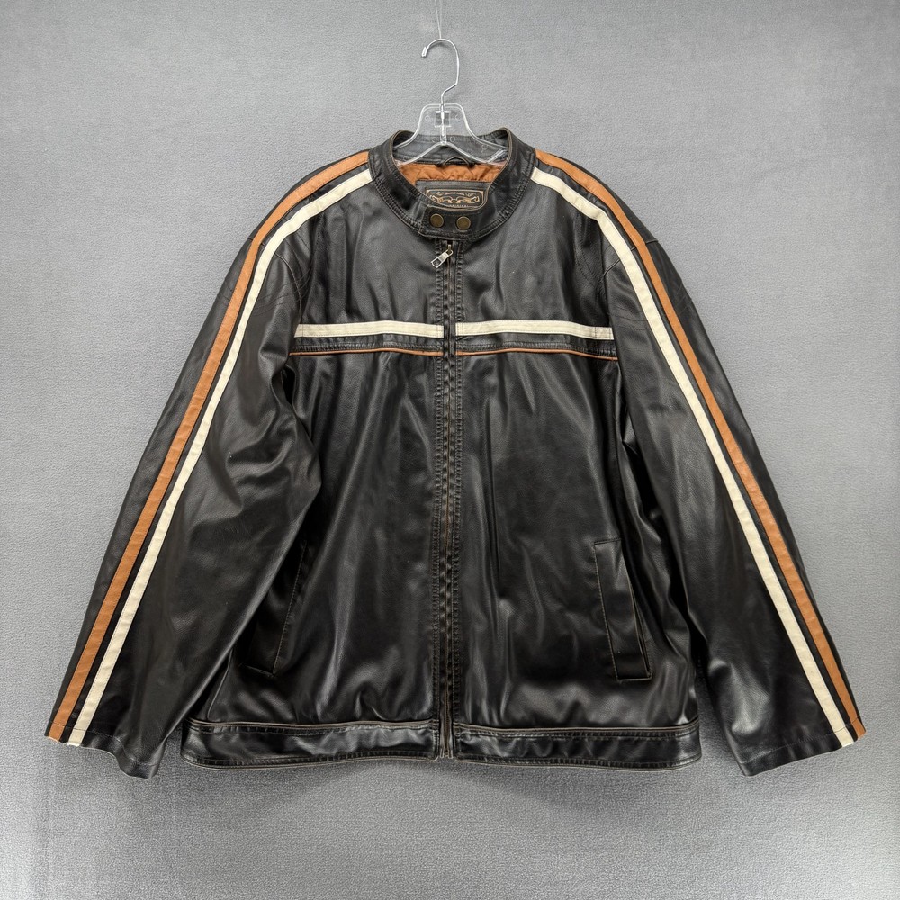 Arizona Jean Co. Jacket Mens 2XL Black Faux Leather Motorcycle Striped Full Zip