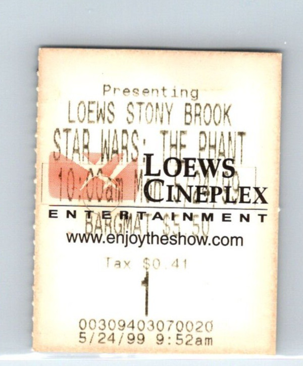 STAR WARS: THE PHANTOM MENACE Movie Ticket Stub 5/24/99