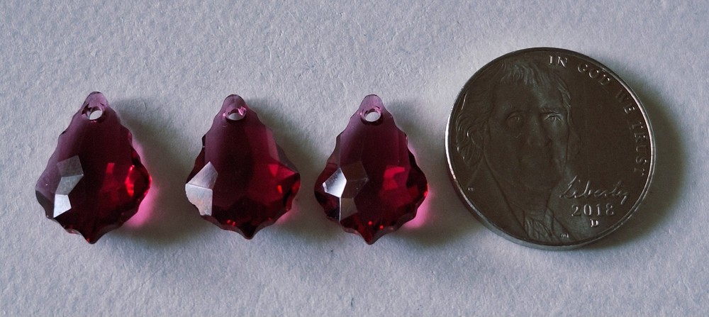 Swarovski Fuchsia Pear Teardrop Crystals Set of 3 Vibrant New