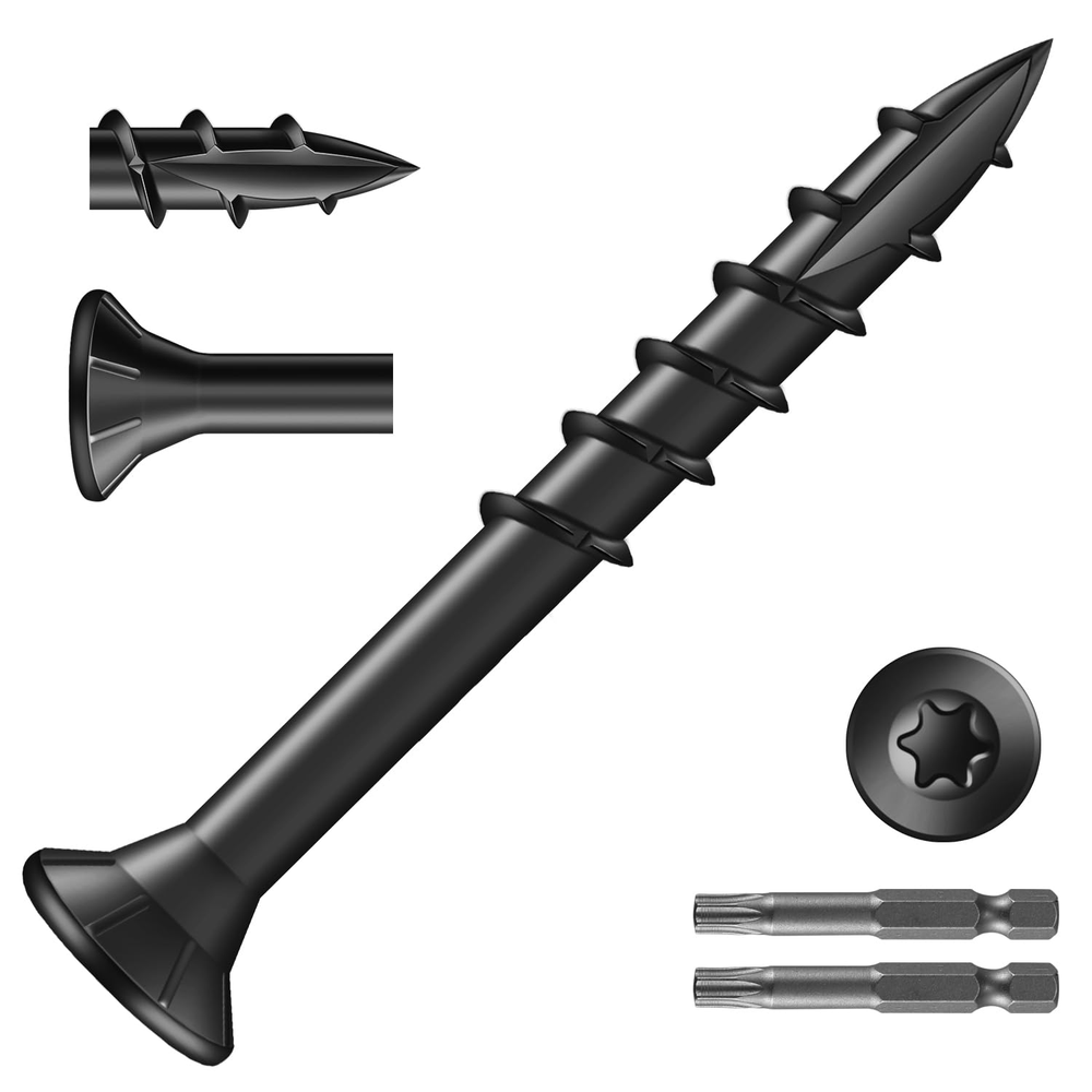 6Lb #8 x 1-1/2 Black Carbon Steel Exterior Deck Screws (966Pcs)