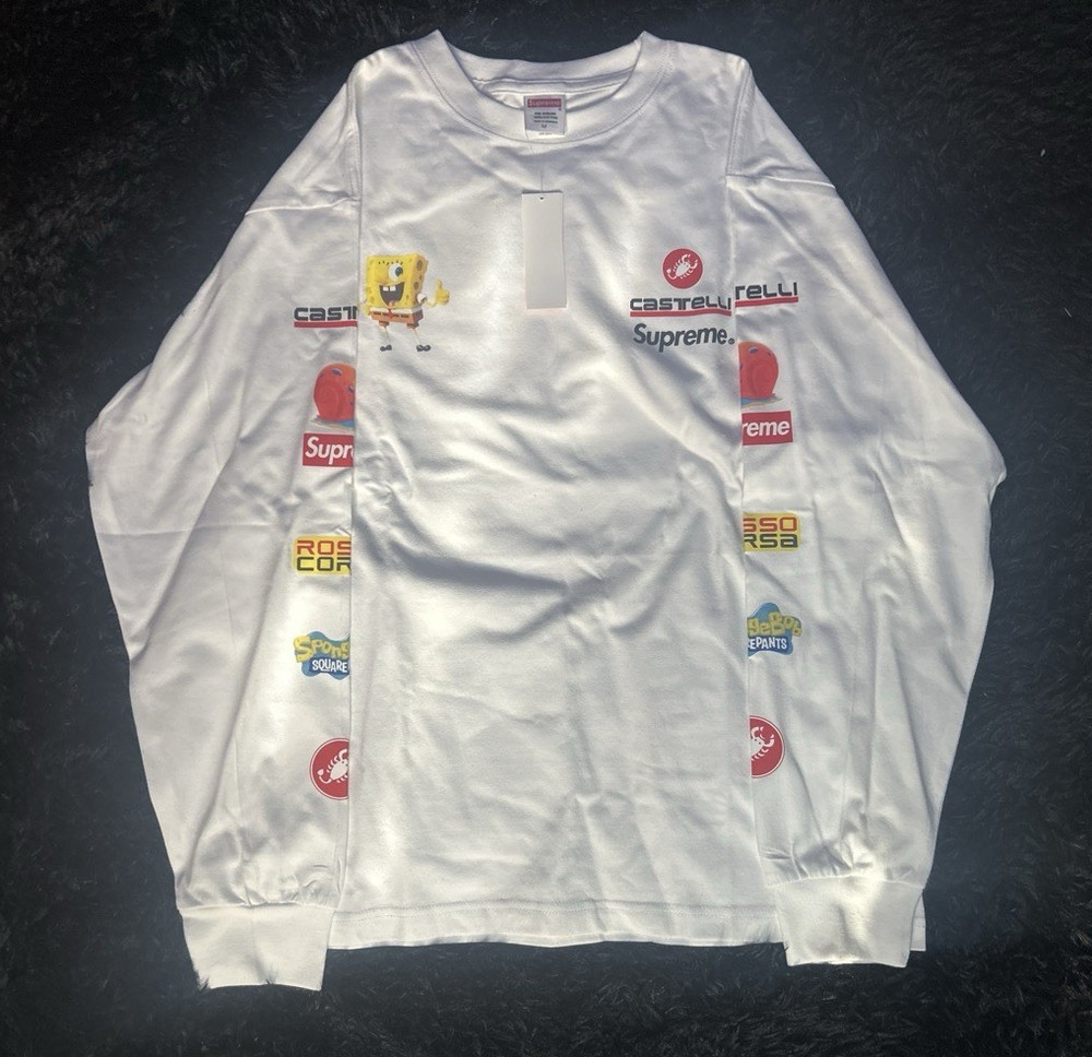 Supreme x Castelli SpongeBob White Long Sleeve Crew Neck Graphic Tee Men’s M