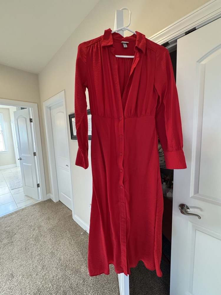 Red Button Down Long Sleeved Dress XS