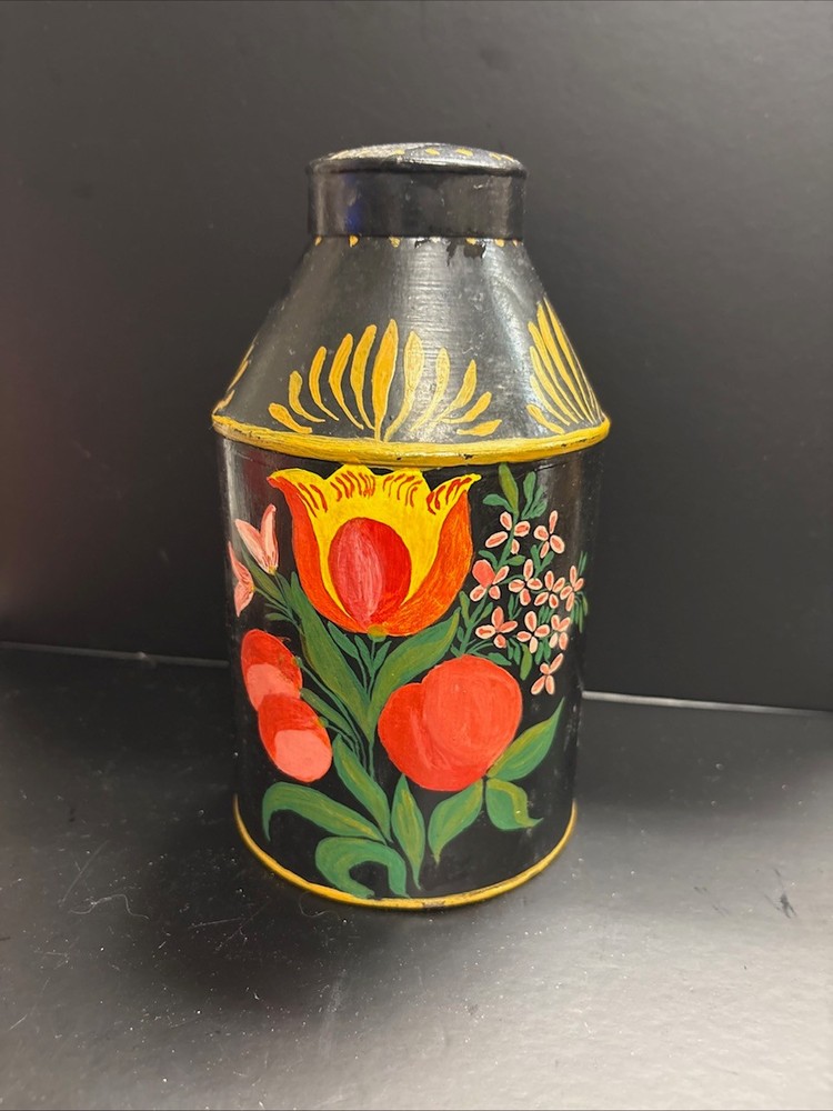 Antique Tin Tole Ware 19TH Century Hand Painted Early Primitive 1800-1899