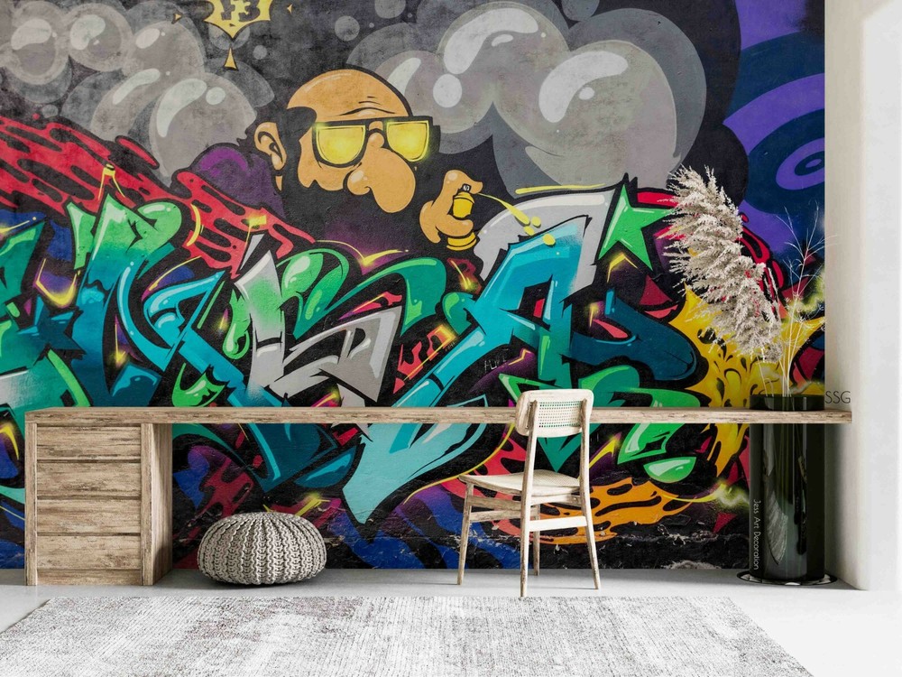 3D Abstract Graffiti Man Self-adhesive Removable Wallpaper Murals Wall 126-image