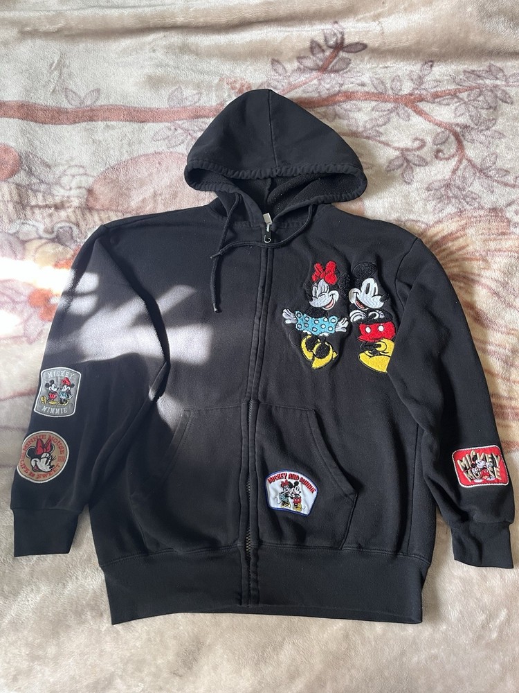 Disney Mickey Mouse Minnie Mouse Black Full Zip Hoodie XS Women Hooded Graphic