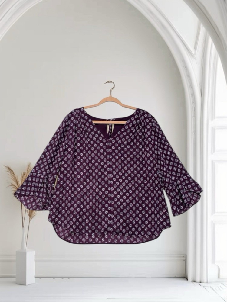 41 Hawthorn Women’s Boho Floral Top Size XXL Tie Neck Bell Sleeve Lightweight