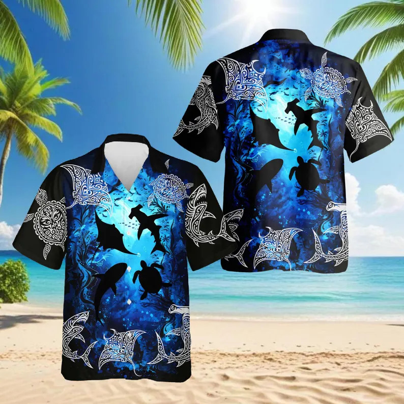 Polynesian Ocean Shark Hawaii Shirt Mens Womens Beach