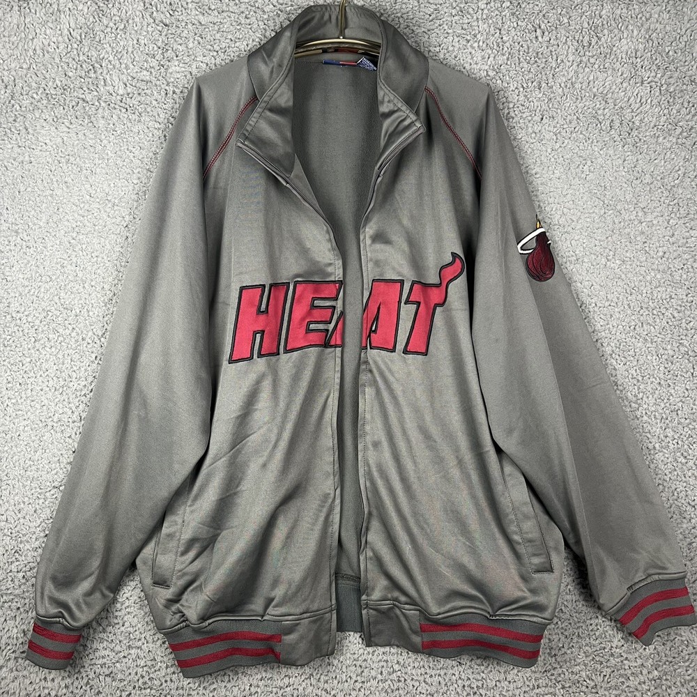 Miami Heat Track Warm Up Jacket Mens 3XL NBA Gray Red Embroidered *FLAW*