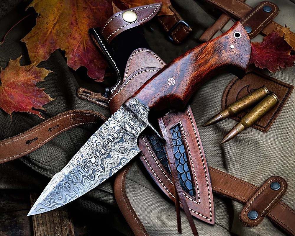 10” Full Tang Fixed Blade Hunting Knife with Wood Handle for Survival and Tactical Use