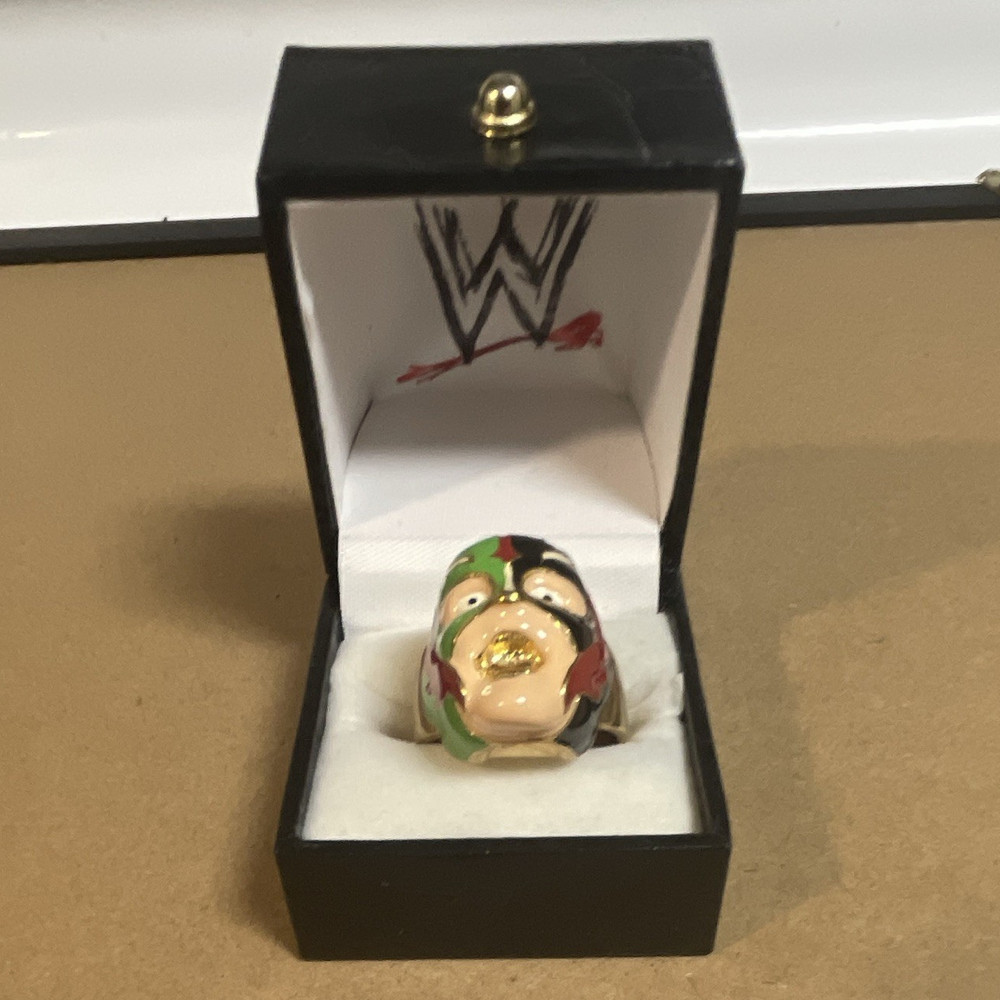 WWE Gold-Tone Multicolor Masked Face Wrestling Ring Collectible Rey Mysterio