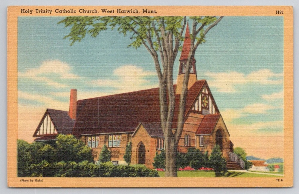 Holy Trinity Catholic Church West Harwich, Mass. Linen Postcard Tichnor