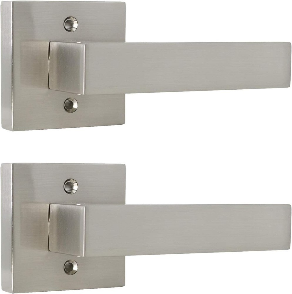 2-Pack Probrico Square Rosette Single Dummy Door Lever Handles in Satin Nickel
