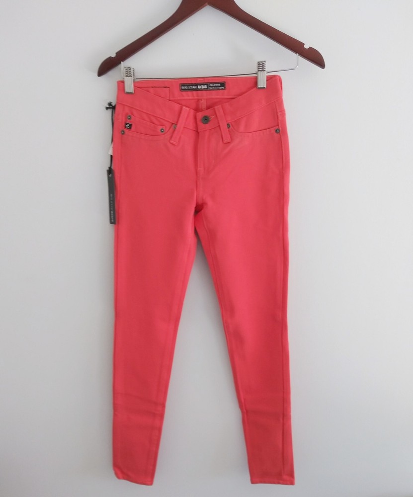 Big Star Colette Mid-Rise Skinny Jeans Size 24 Stretch Red Orange