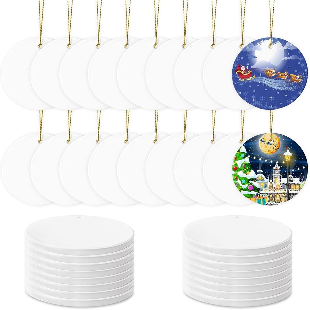 Pack of 48 Customizable Porcelain Christmas Tree Ornaments for DIY Gift Projects