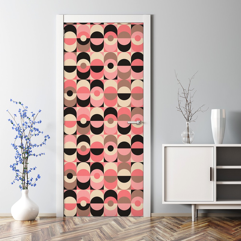 Vintage geometric pink and black self-adhesive door decal traditional design