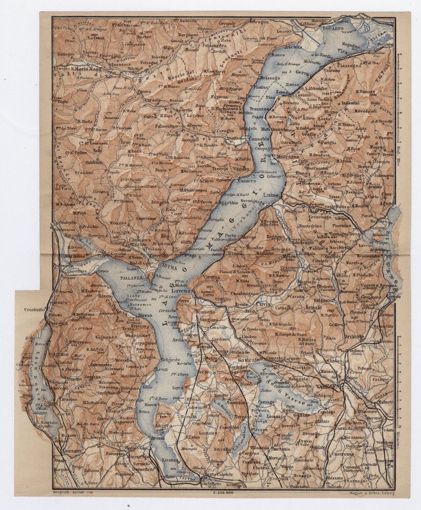 1906 Original Antique Map Of Lake Maggiore Lago Maggiore Verbano / Italy