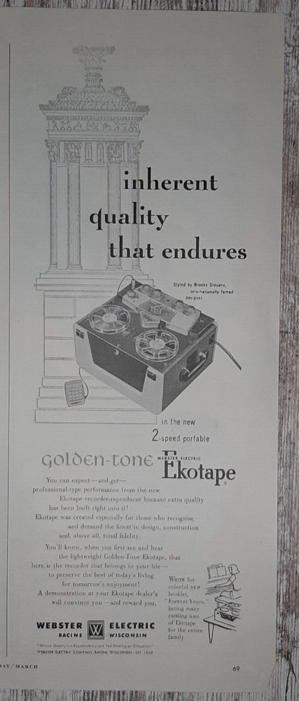 1954 Ekotape Vintage Print Ad Reel Recorder Player Western Electric Racine WI
