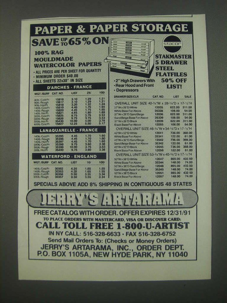 1991 Jerry's Artarama Ad - Paper & Paper Storage