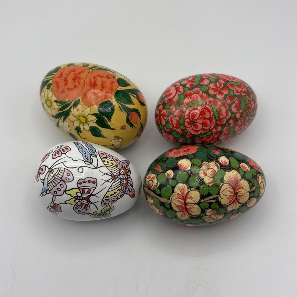 Hand Painted Easter Eggs Lot Of 4 Large Eggs For Baskets Or Displays Vintage