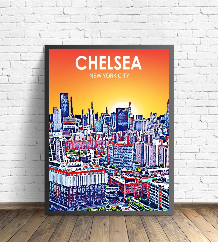 Chelsea New York City Art Poster Sunset Night Landscape Poster Print Chelsea