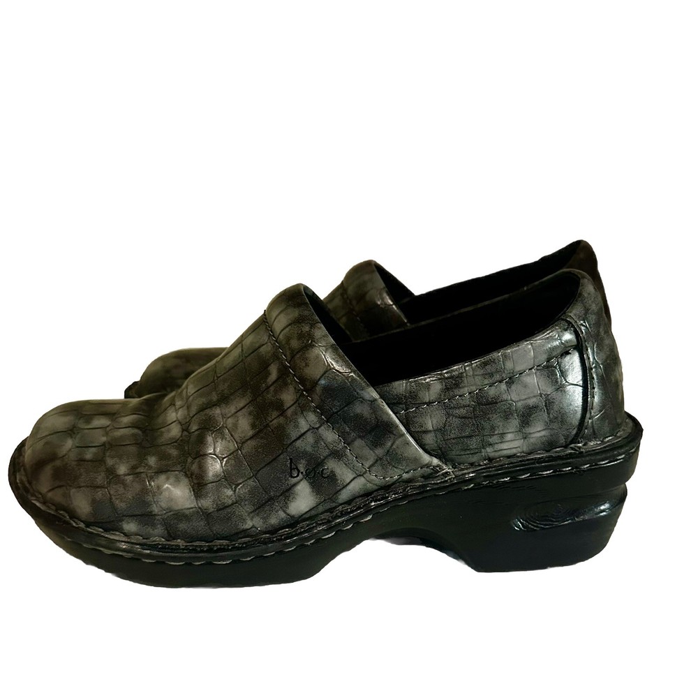 BOC Born Women's Sz 7 Grey Croc Skin Peggy Clogs Slip-On Wedge Heels