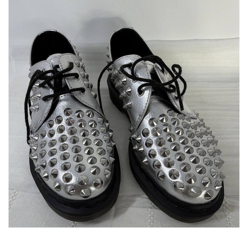 Dr. Martens Harleen Studded Leather Oxford Lace-Up Shoes Silver/Black US 7
