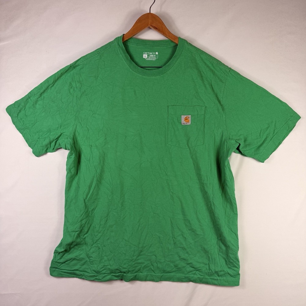 Carhartt T-Shirt Men's XL Loose Fit Green Short Sleeve Pocket Tee 100% Cotton