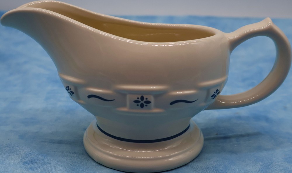 Longaberger Woven Traditions Blue Gravy Sauce Boat USA Pottery