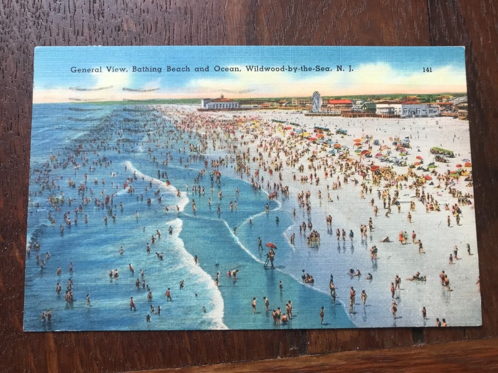 General View Bathing Beach and Ocean Wildwood by the Sea New Jersey Postcard