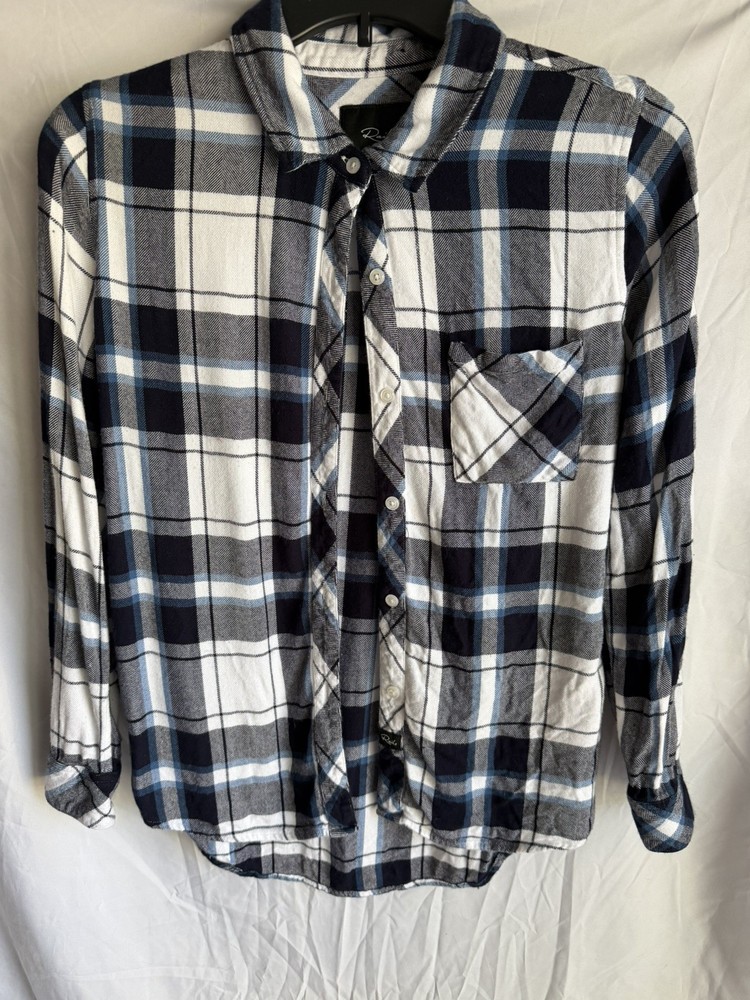 Rails Hunter Flannel Shirt Womens Small Blue White Sapphire Plaid Button Front