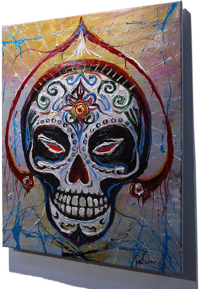Skull Mask Oil█Painting Realism Art█Vintage Original█Day Of The Dead Skeleton Na