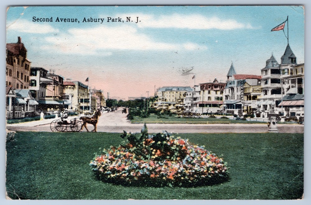 New Jersey Asbury Park Second Ave 1917 Matching Cancel Union News Postcard