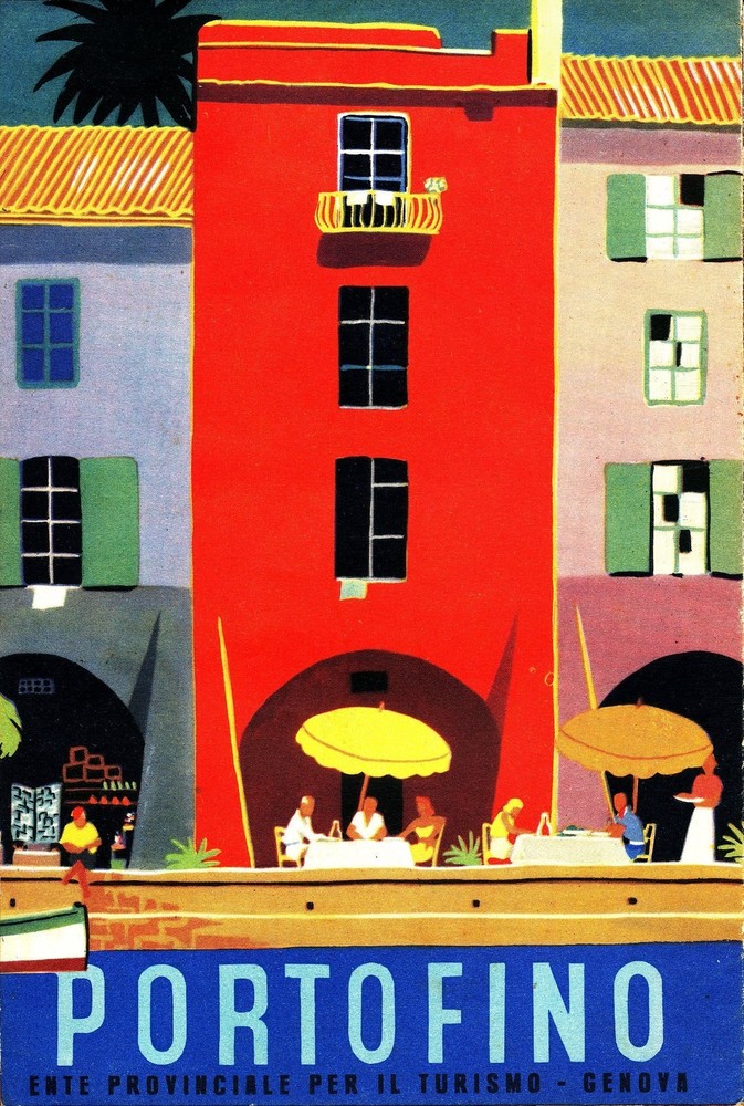 Portofino Italy  Vintage europe Travel Poster art painting Print on canvas