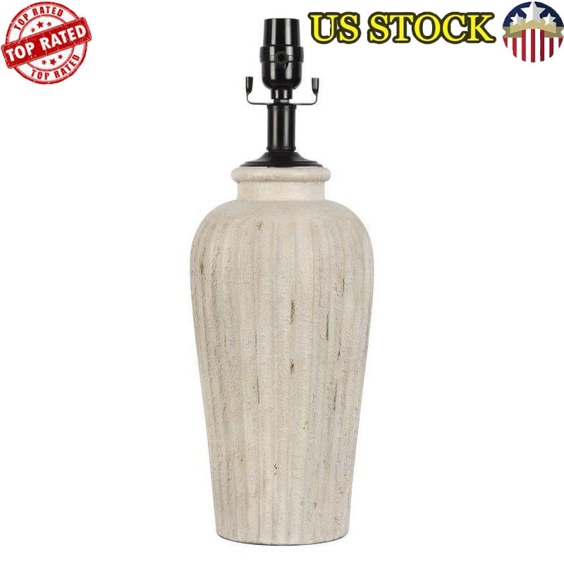 18in Beige Ribbed Ceramic Table Lamp Base Transitional Design Office Dorm New