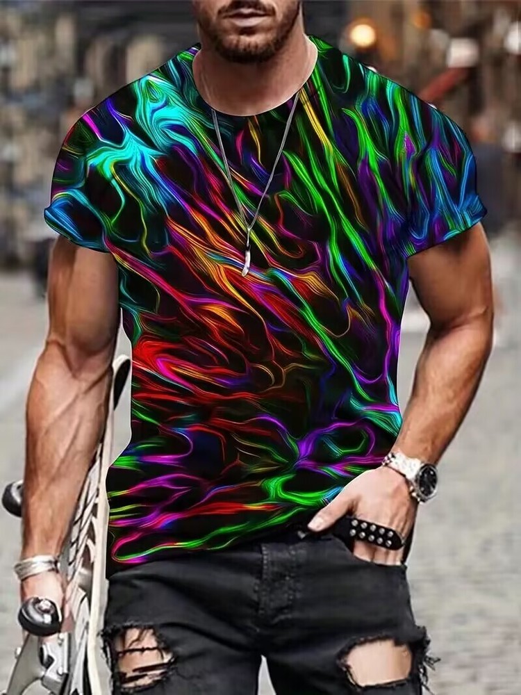 Men's T-Shirt Abstract Colorful Print Novelty Pattern Casual Short Sleeve Tee