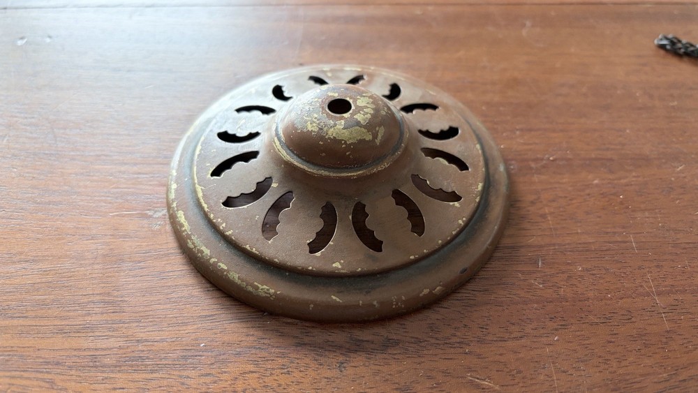 Antique Vintage Brass Slag Glass Painted Lamp Shade Cap Light Part