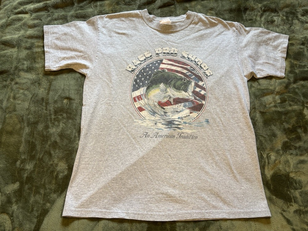 Vintage 90s Bass Pro Shops Shirt Mens Large Gray Bass Fishing American Tradition