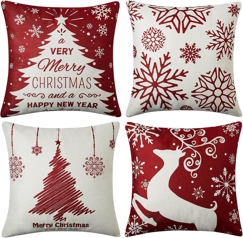 Christmas Decorations Pillow Covers 18X18 Set of 4,Farmhouse Christmas Decor for