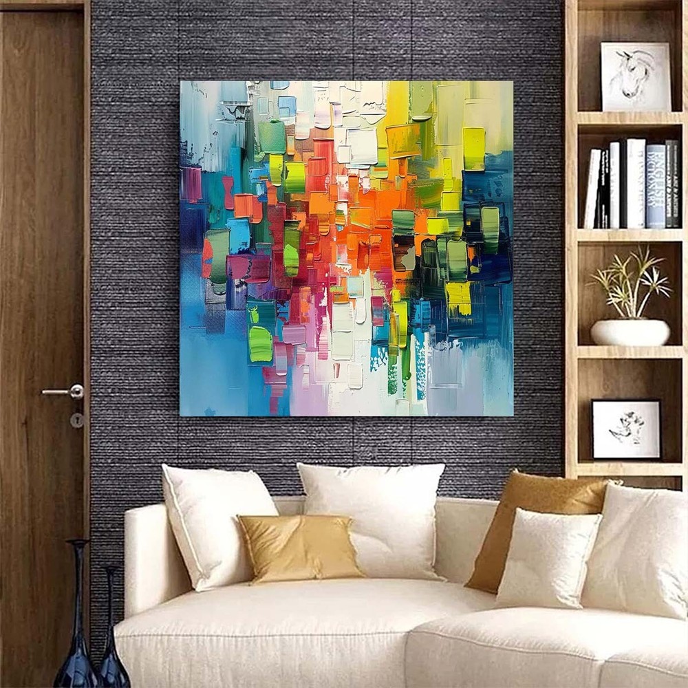 Hand-Painted Texture Oil Painting on Canvas Abstract Wall Art Deco Home Blue