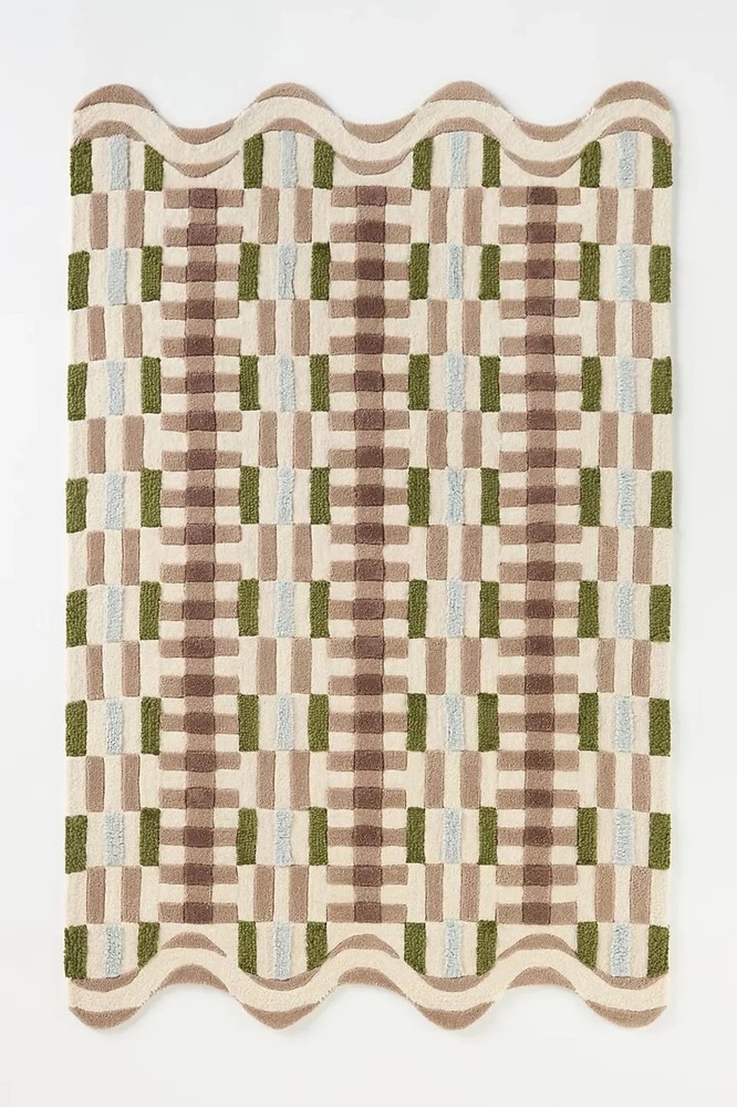 Hand Tufted Wool Rug Geometric  Scalloped Modern  Design Handmade Carpet Rug