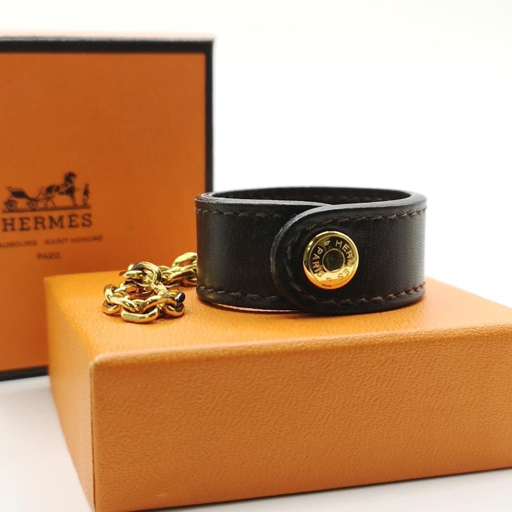 Hermes Leather Glove Holder with Gold Metal Charm