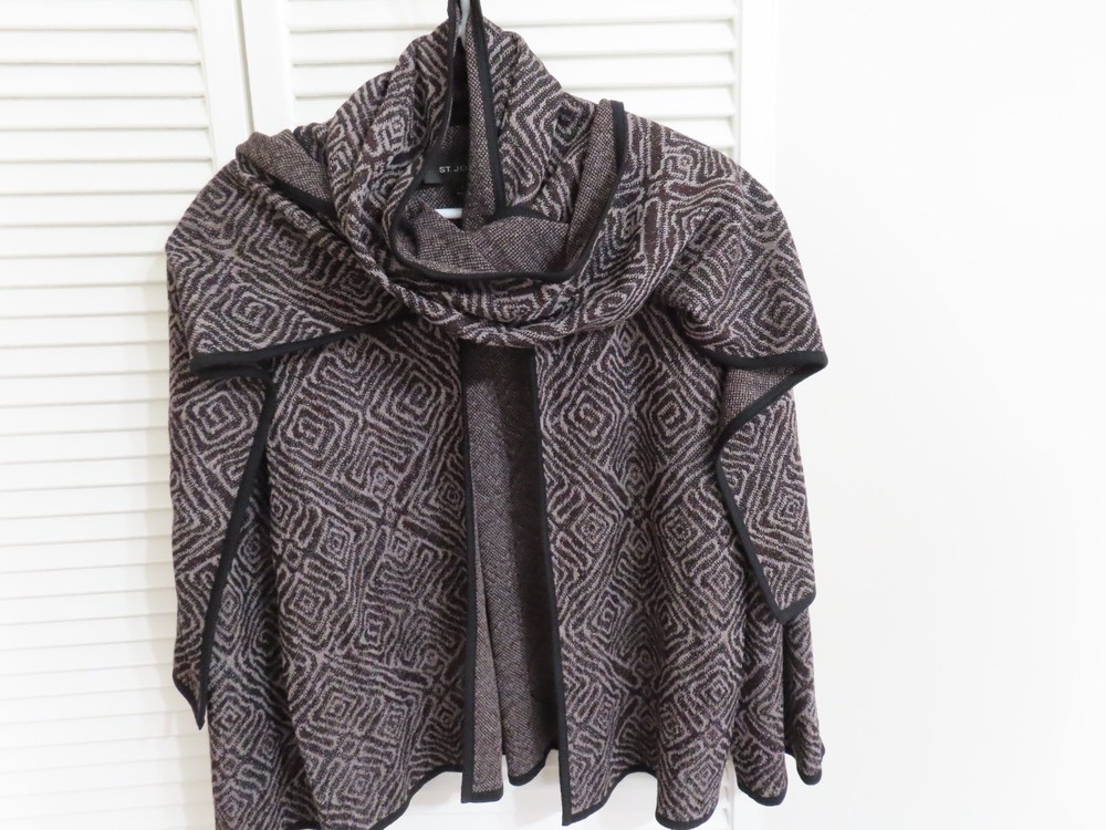 St. John Santana Knit Open Sweater with Attached Scarf  Boxy 7/8 sleeve  Sz L