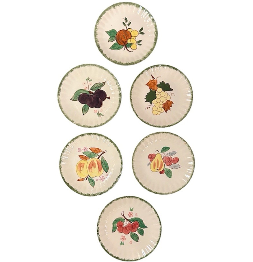 Blue Ridge Southern Pottery County Fair Green Plates Set Of Six 8.5”