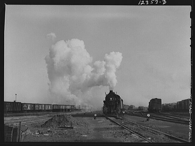 Photo:Steam Locomotive Railroad Yards Freight Train 1910s Steam Cloud